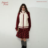 Contrast color Christmas red/blue stand collar baseball jacket knitted zipper jacket