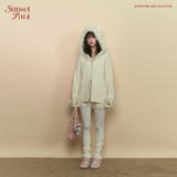 Two-piece Women's Cat Ear Frayed Edge Wool Knitted Jacket/Shorts