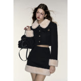 French Milk Fur Collar Wool Set