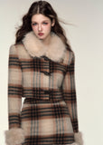 Retro Plaid Wool Fur-Trim Skirt