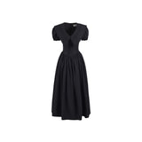 フレンチVネックパフスリーブドレス