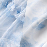 Suspenders fairy skirt floral cake long skirt blue