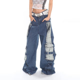 Belted Pleated Wide-leg Jeans