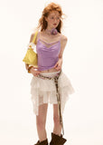 Fake two-piece layered lace short mini skirt
