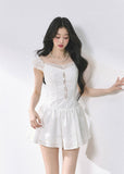 ホワイト スリムフィット レース スウィートハート ドレス