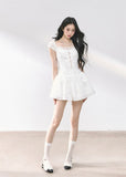 ホワイト スリムフィット レース スウィートハート ドレス