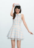 チェック柄ドールネックレースドレス