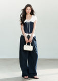 Lace-Waist Wide Leg Pants