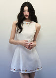 White Linen flower embroidered dress