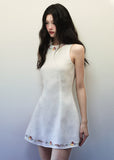 White Linen flower embroidered dress