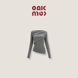 グレーのワンショルダーニットツーピースセット