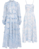 Suspenders fairy skirt floral cake long skirt blue