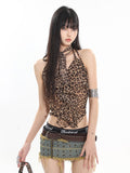 Leopard Mesh Ruffle Cami Top