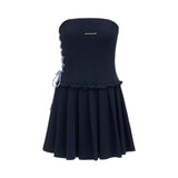 Short lantern sleeve striped shirt top dress female two-piece set