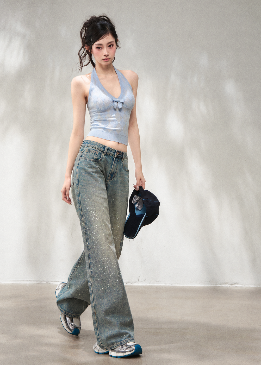 Women's bow detail halter knit top with coordinating cropped cardigan