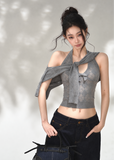 Cool grey argyle knit two-piece set with long sleeve cardigan