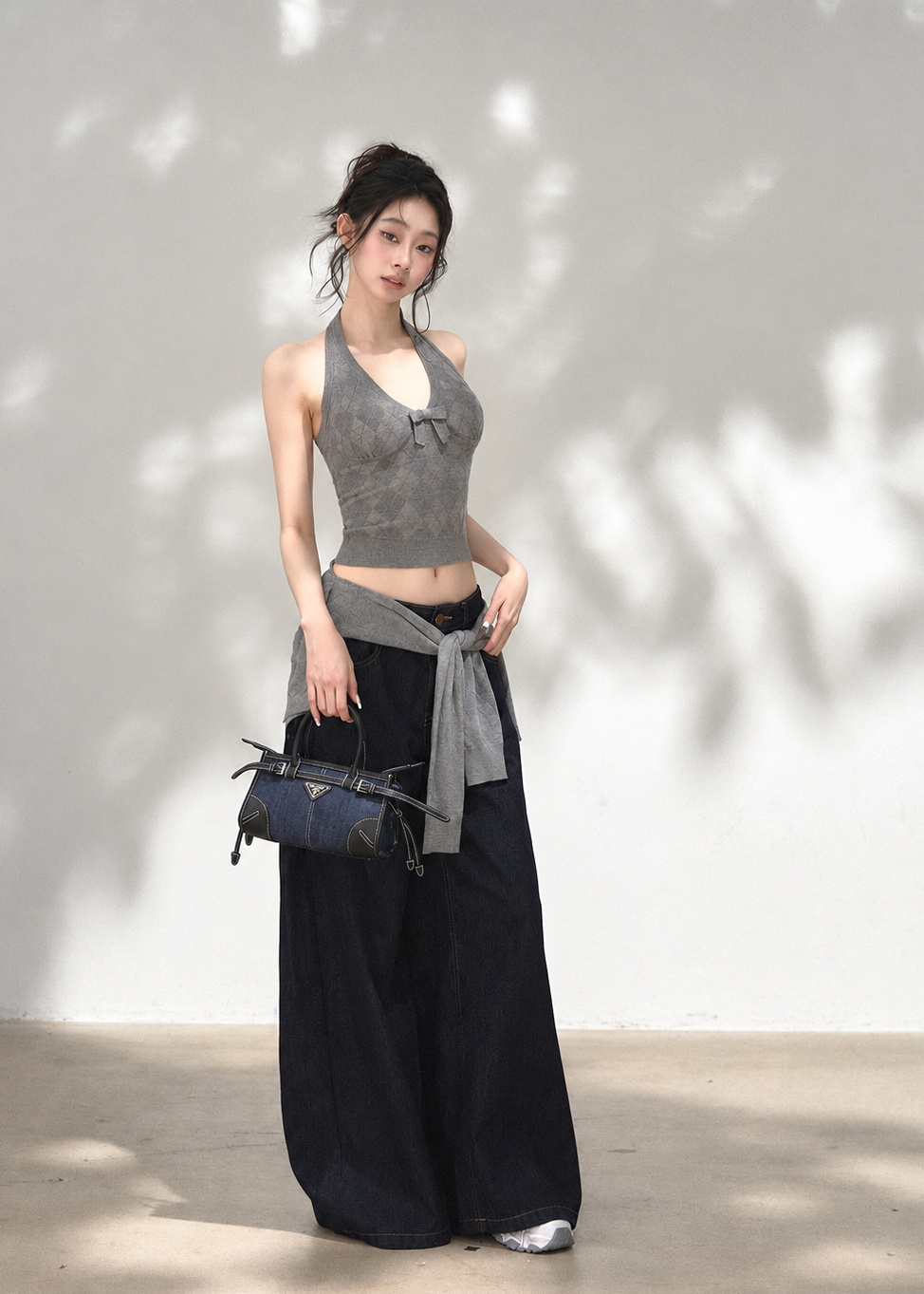 Feminine argyle patterned cardigan and halter top set in three colors