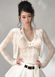 Milky white cropped cardigan with matching open-back halter top