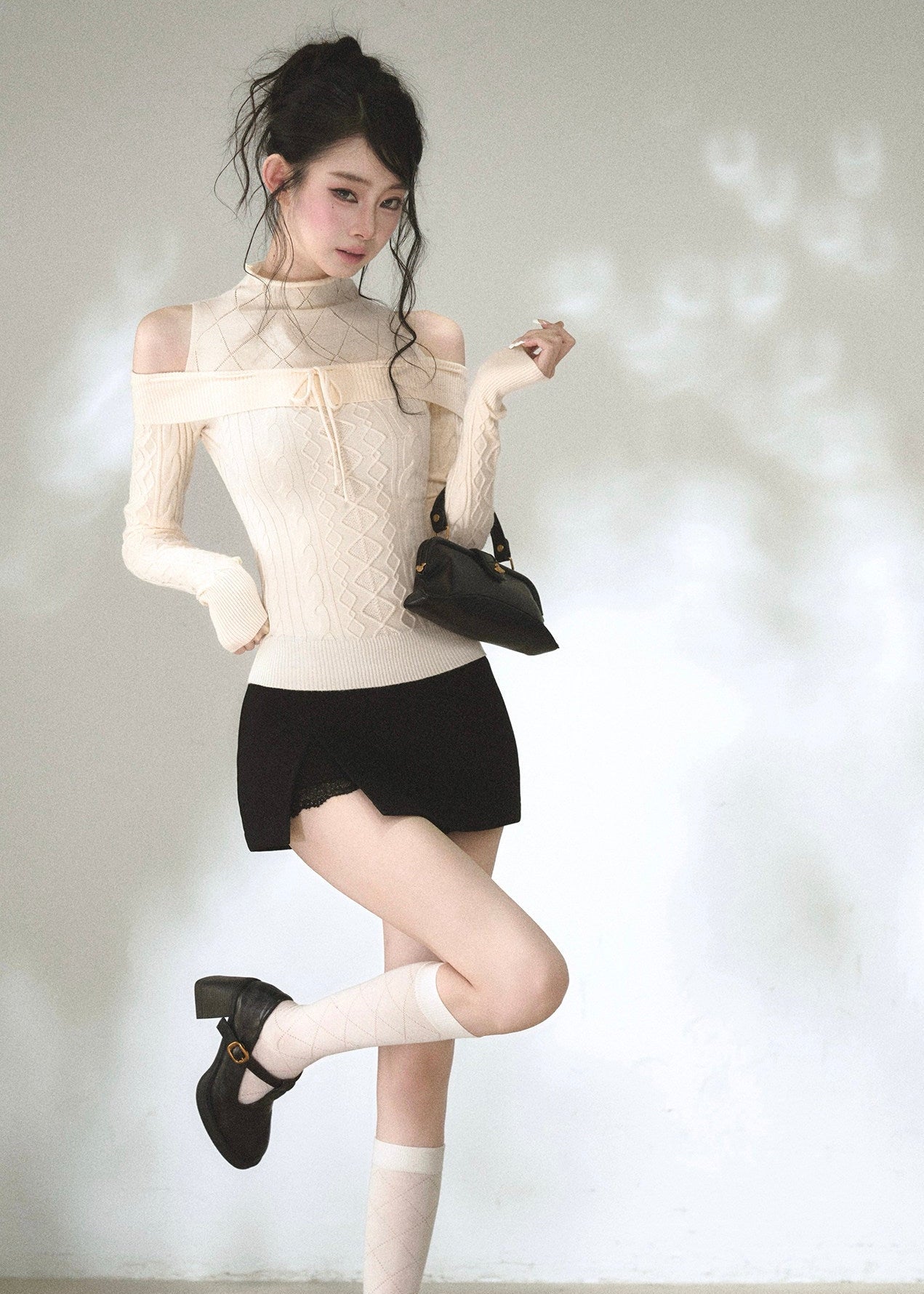 fitted off shoulder sweater top for elegant everyday styling