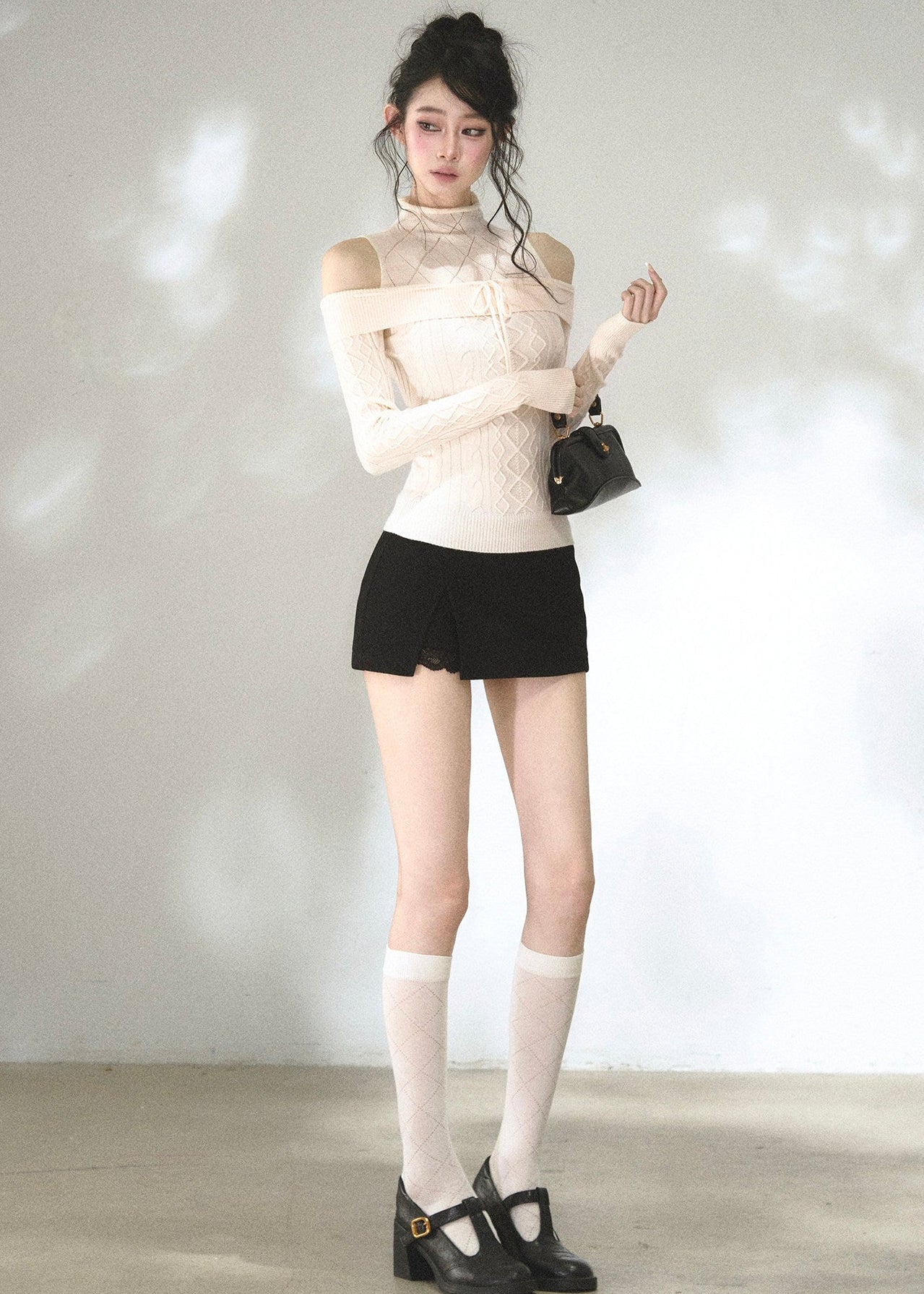 fitted off shoulder sweater top for elegant everyday styling