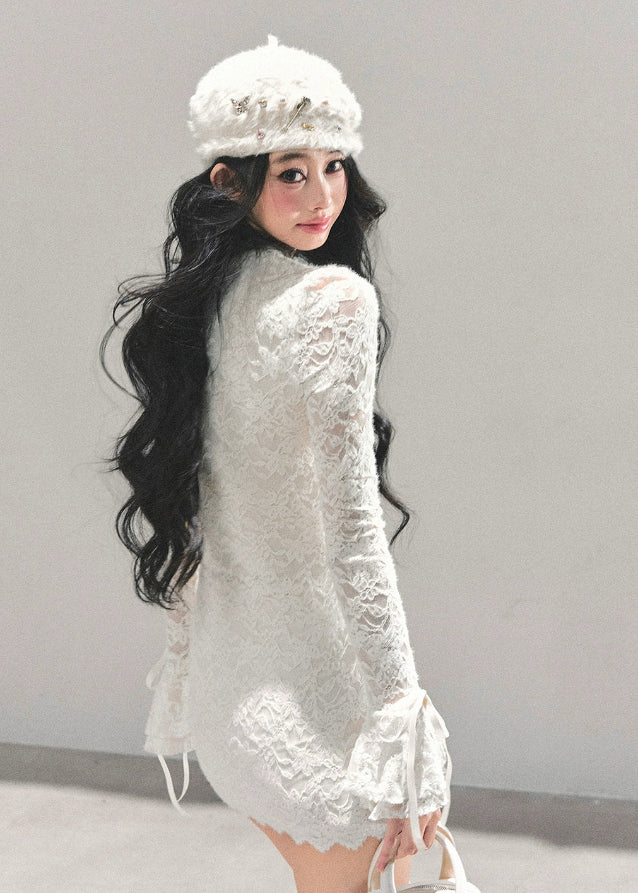 lace mesh dress, sexy mini dress women, full moon dress, french style lace mini, autumn winter dress, sheer long sleeve dress, black mesh dress, night out mini dress, elegant lace short dress, fw25 fashion
