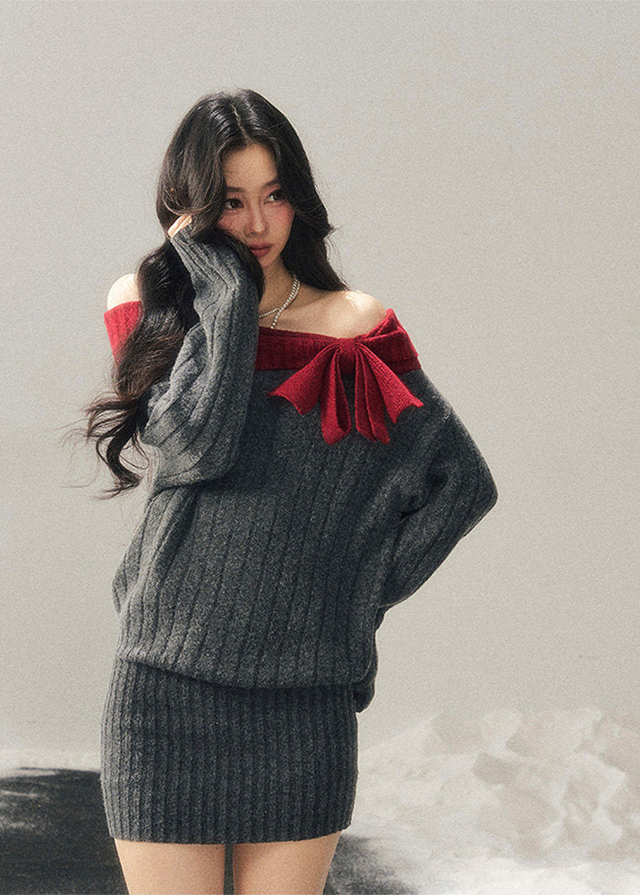 AOMALM sweater dress, off shoulder knit dress, one shoulder winter dress women, hip hugging knit dress, Korean aesthetic dress, feminine mini sweater dress, American style knit dress, winter slim dress women, cozy knit mini dress, contrast neckline dress, soft feminine winter outfit