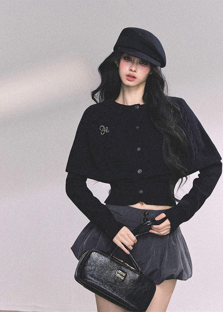 AOMALM knit sweater, cropped winter sweater women, cloak style knit top, Korean feminine sweater, needle twist sweater, winter cropped knit top, women cape sweater, soft winter knitwear, Korean aesthetic clothing, layered winter top, feminine cropped sweater, cozy knit top women, stylish winter sweater, minimalist knitwear, winter fashion women, Korean style winter top
