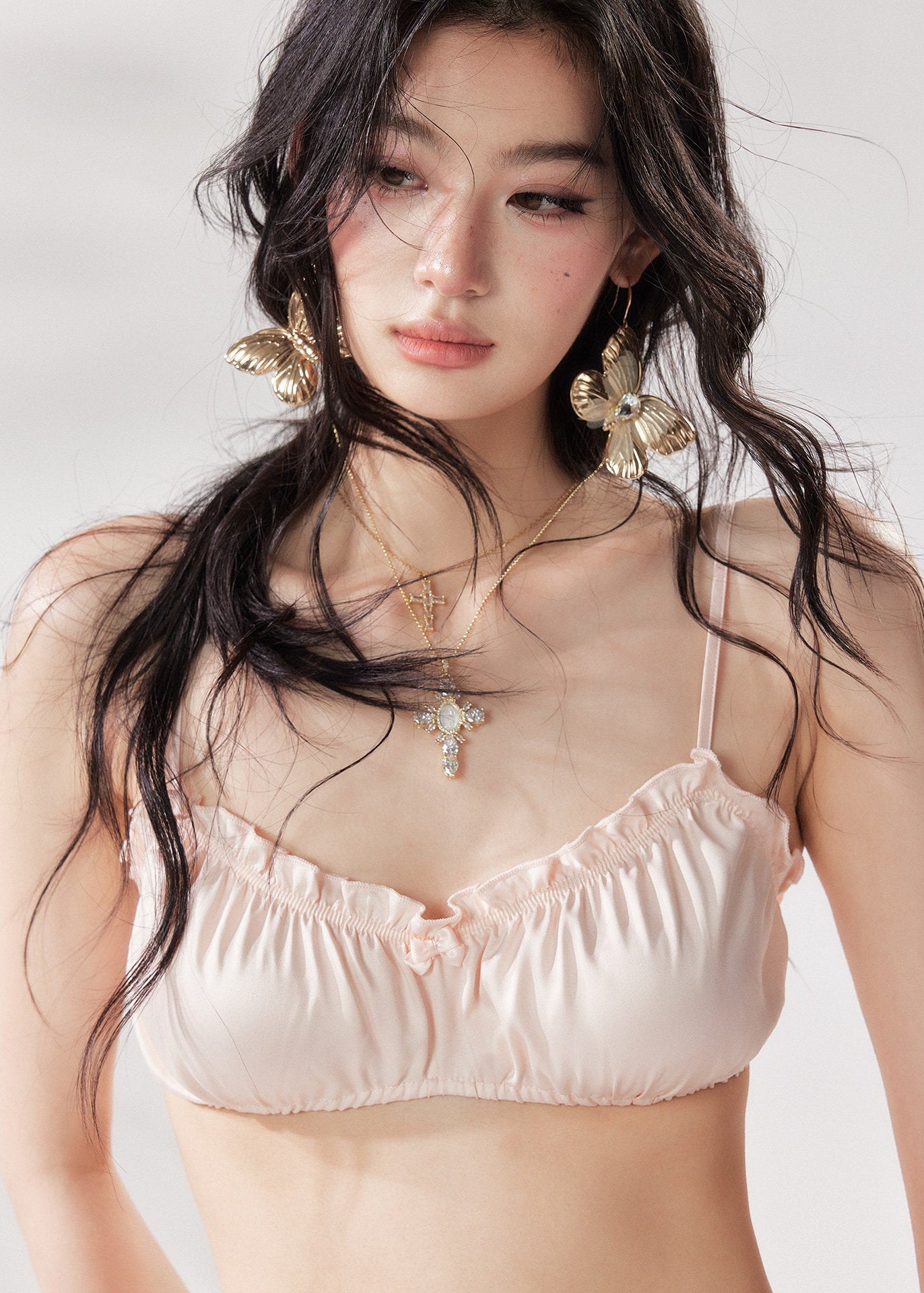 satin bandeau top, brown bra top women, acetate camisole top, ruched bandeau top, summer layering top, french style bra top, korean fashion top, chocolate brown top, stylish summer outfit, minimal camisole top, vacation layering top