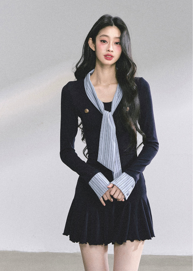korean mini dress long sleeve, korean hot girl dress, striped collar mini dress, pleated hem bodycon dress, autumn slim fit dress women, seoul fashion dress outfit, kfashion chic black dress, korean preppy style dress, elegant korean party dress, long sleeve korean streetwear, sexy korean mini dress, korean office casual outfit, french style fitted dress, hot girl bodycon fall outfit, korean modern chic dress