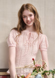 Cream white tie-front mohair knit top