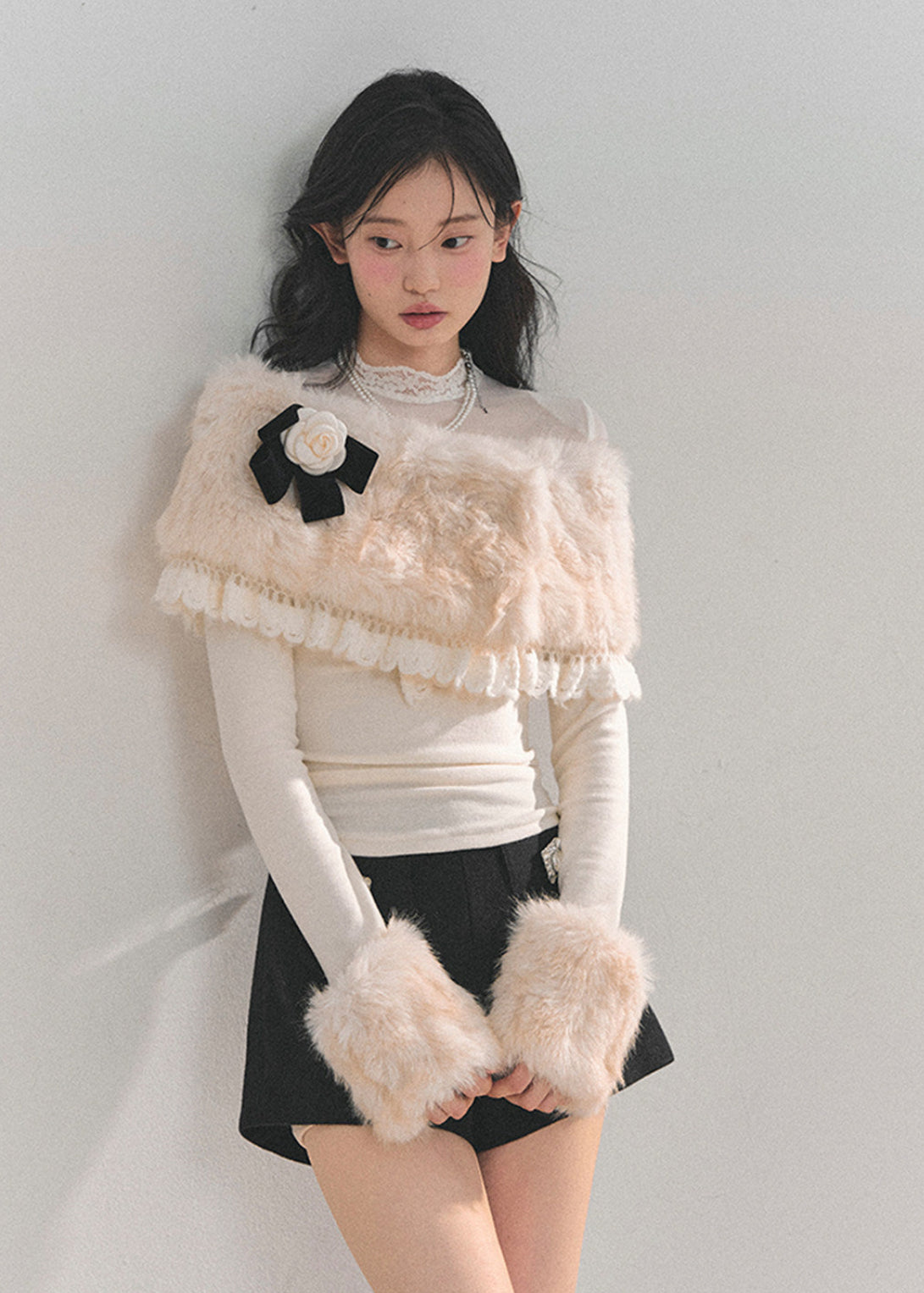 Korean feminine top, winter lace top, plush lace shirt, long sleeve lace top women, soft Korean style clothing, feminine winter outfit, French style lace top, slim fit winter top, elegant lace blouse, soft girl aesthetic top, winter layering top, romantic knit top, Korean fashion winter, delicate lace shirt, aesthetic winter wear, feminine shawl top