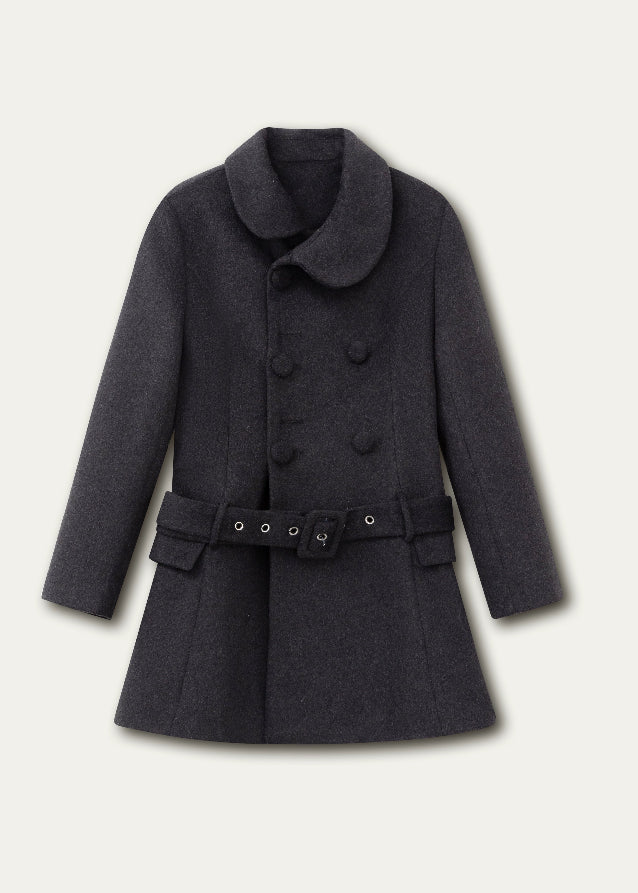 SunsetPark winter coat, double breasted wool coat, vintage lady coat, soft belted mid-length coat, furry collar winter jacket, elegant Korean winter outfit, feminine warm wool coat, cozy romantic winter style, ivory vintage coat, black vintage winter coat, soft lady coat, dreamy winter fashion, gentle warm belted coat, retro princess coat, AW Korean chic coat