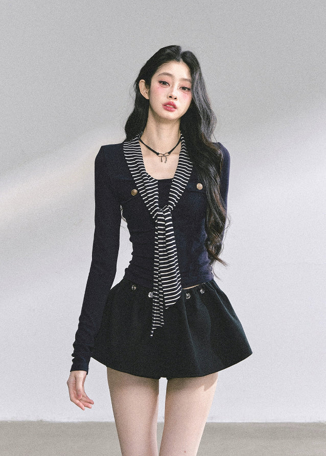 korean striped long sleeve top, contrast stripe knit blouse, korean preppy girl shirt, slim waist top women, korean autumn fashion 2025, korean casual long sleeve, two tone stripe blouse, seoul fashion streetwear top, korean hot girl outfit, trendy kfashion top, contrast stripe knitwear women, minimalist korean preppy top, cute casual stripe shirt, kstyle long sleeve top, korean girl clothing fashion