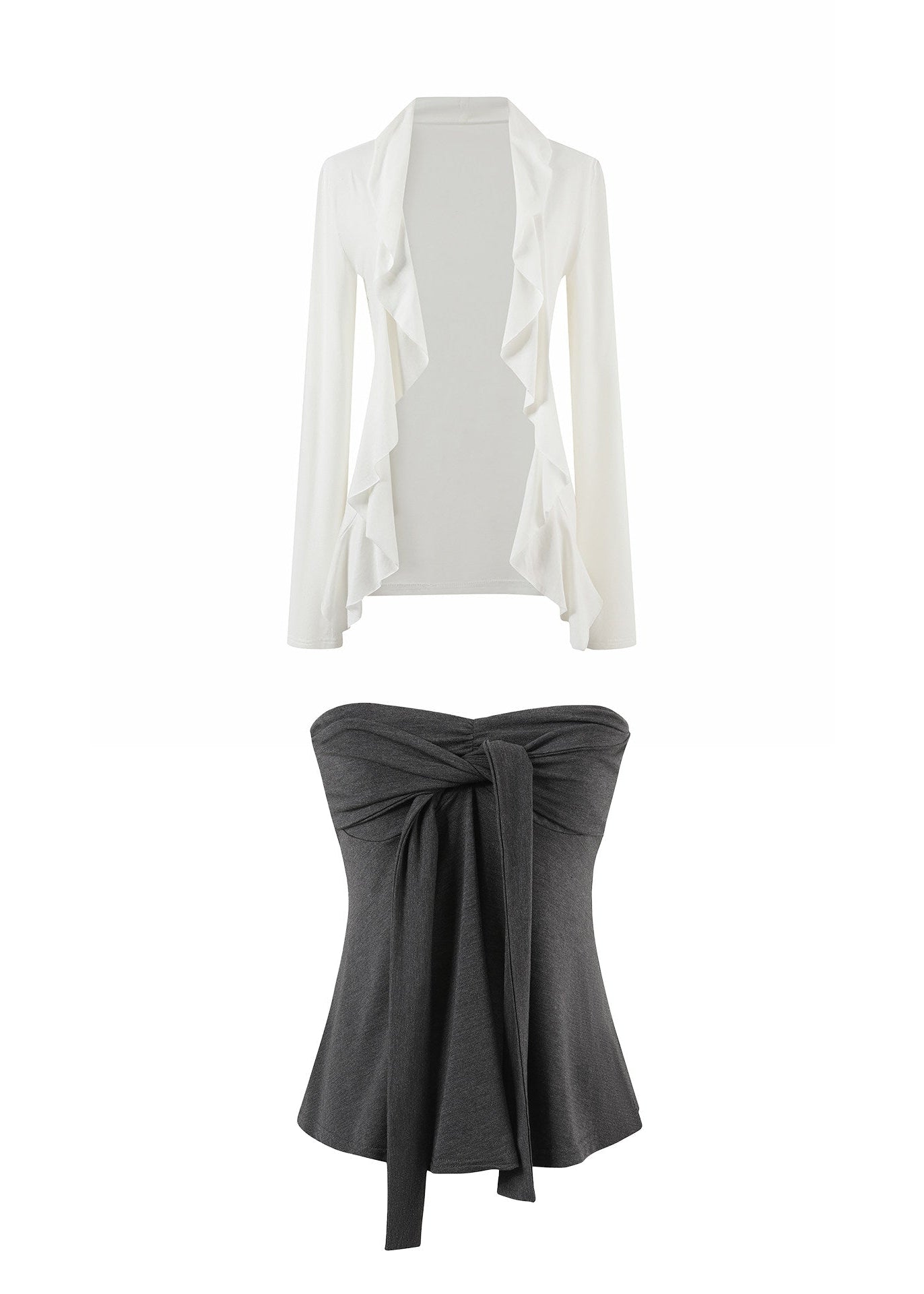 Charcoal camisole styled with a lightweight white cardigan