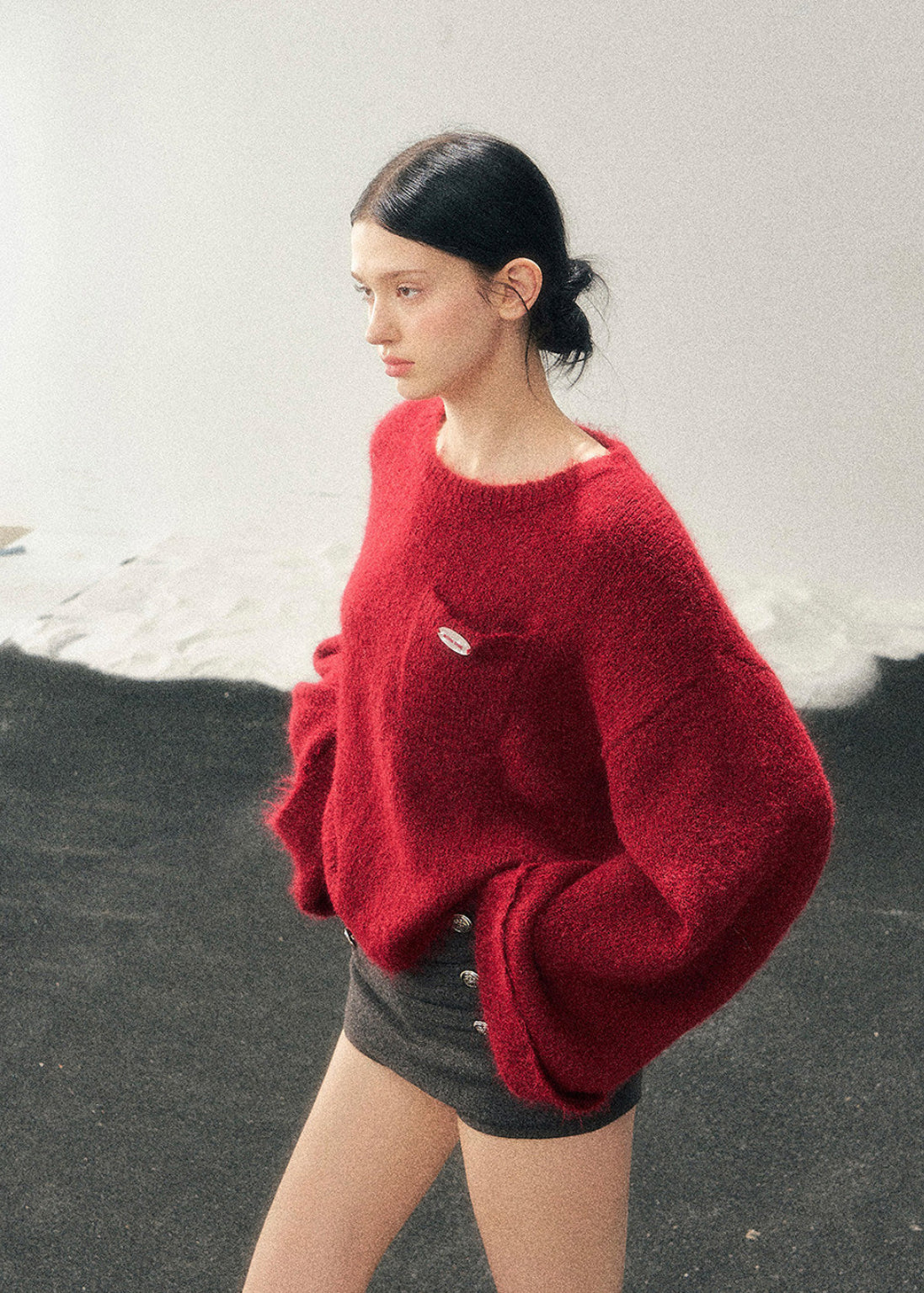 AOMALM sweater, red mohair sweater, women winter knit top, French style sweater, Korean aesthetic knit, soft feminine sweater, fluffy winter sweater, mohair pullover women, holiday red sweater, New Year knit top, cozy winter top women, elegant knitwear women, warm mohair sweater, romantic winter outfit, soft texture sweater, winter fashion women