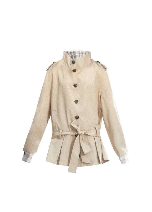 Fragileheart trench coat, short belted coat, luxury Korean fashion, beige autumn jacket, quiet luxury outerwear, pastel noir aesthetic, early fall outfit, elegant short trench, K-fashion 2025, minimalist feminine coat, tie-up waist jacket, sophisticated Korean fashion, modern beige outerwear, chic autumn coat
