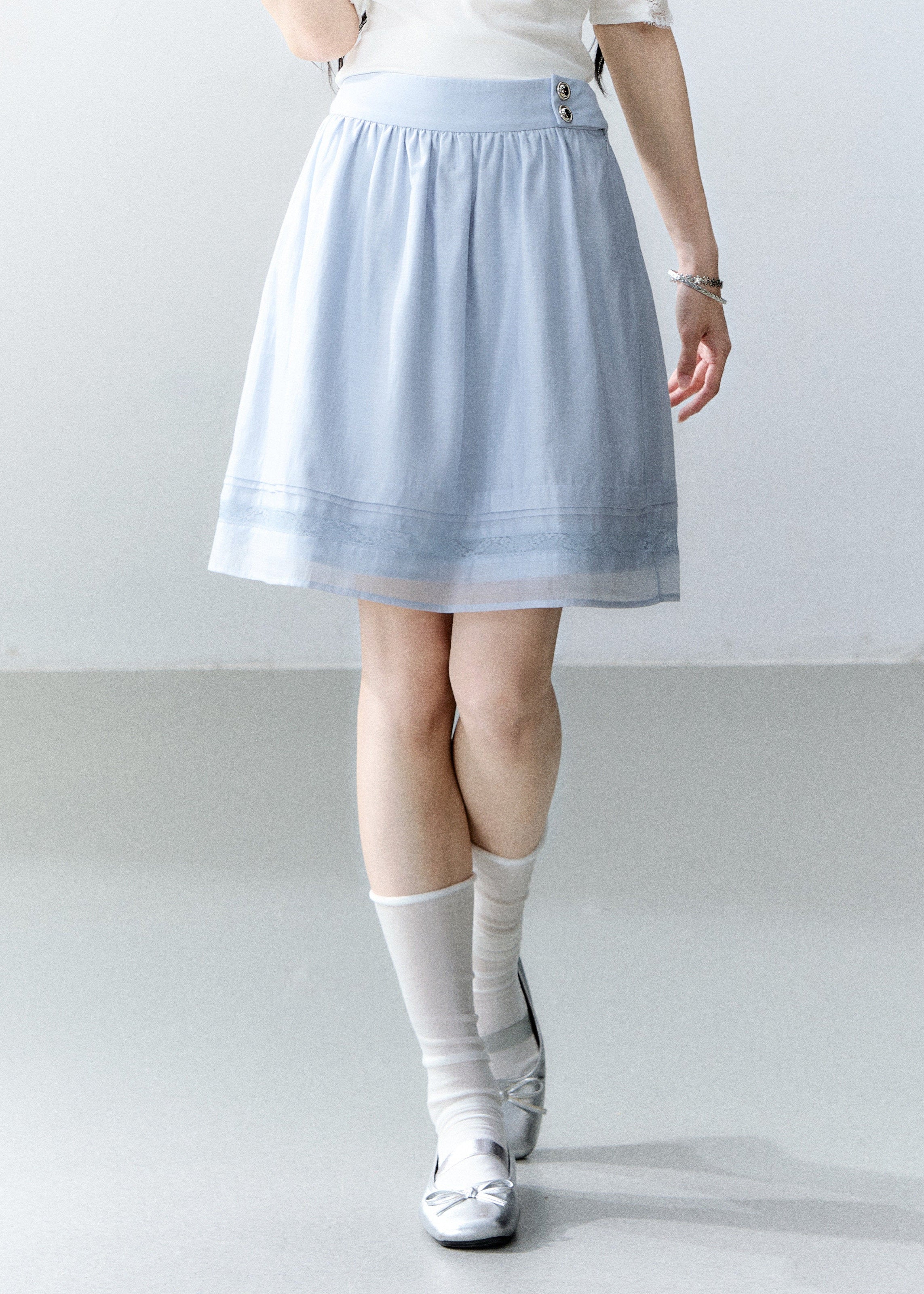 fragileheart skirt, blue white mini skirt, korean a line skirt, tencel mini skirt, feminine korean skirt, summer short skirt, soft girl skirt, korean campus skirt, white mini skirt, blue mini skirt, versatile summer skirt, korean fashion skirt