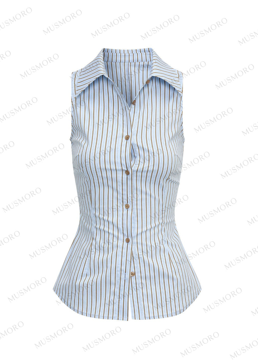 Women's two-piece layered knit and sleeveless shirt set with buckle waist