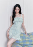 fragileheart dress, white tea mini dress, mint lace dress, embroidered mini dress, korean feminine dress, spring mini dress, lace trim dress, hollow embroidery dress, soft girl dress, feminine korean fashion, romantic summer dress, mint green dress