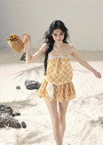 aomalm dress, gingham mini dress, french plaid dress, korean feminine dress, summer mini dress, puffy skirt dress, yellow plaid dress, romantic mini dress, cute korean fashion dress, resort mini dress, feminine summer dress, short plaid dress