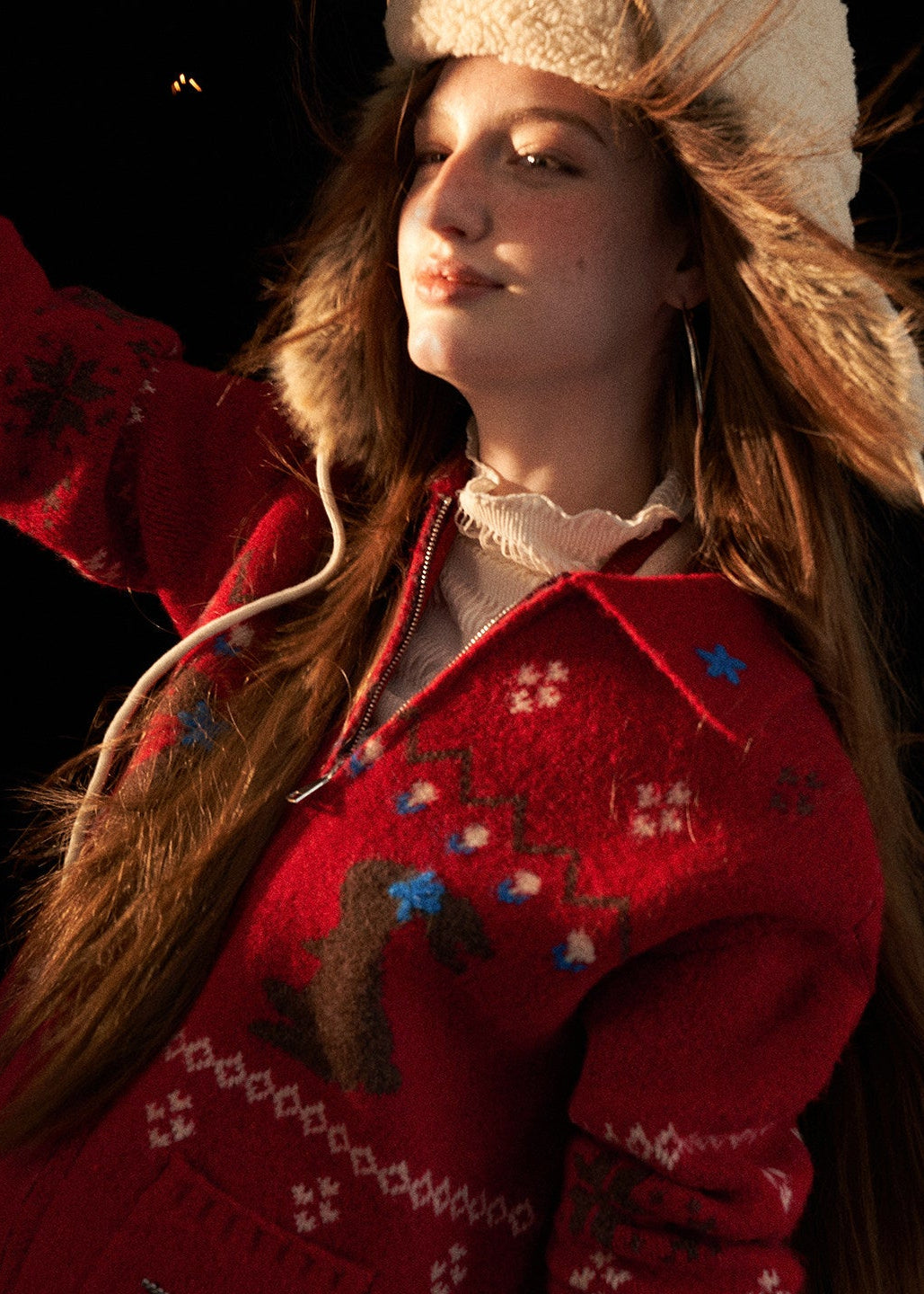 y2k cute sweater women, bunny knit cardigan, snowflake sweater women, loose fit knit top, street style cardigan women, autumn winter knitwear, playful y2k top, cozy oversized sweater, casual street knit, trendy cute sweater women, mamc sweater style, graphic knit cardigan, lazy fit knit top, fashion winter sweater, women street fashion knit