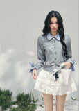 AOMALM polo knit cardigan, French romantic cropped sweater, feminine layered knit top, Korean elegant spring cardigan, quiet luxury polo knitwear, romantic collegiate style top, Parisian inspired knit blouse, delicate layered twinset knit, feminine cropped polo sweater women, soft romantic Korean fashion, spring lightweight knit cardigan, refined feminine knitwear women, lace trim layered knit top, elegant Korean French aesthetic clothing, romantic cropped knit outfit, soft luxury womenswear spring knit, ge
