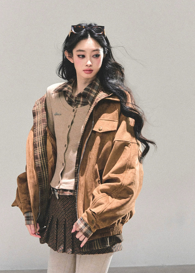 AOMALM jacket, Hepburn style coat, Korean winter jacket, plaid hood padding, feminine winter coat, padded jacket women, vintage plaid jacket, winter warm coat, hooded padded outerwear, Korean fashion 2025, soft padded jacket, cozy winter top, aesthetic winter outfit, dawn jacket, brown plaid coat, warm hooded jacket, Korean streetwear outerwear, stylish winter padding, warm feminine coat, A-line winter jacket