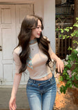off shoulder knit top, minimalist knit top, slimming knit top, Korean feminine top, solid color knit tee, mid sleeve knit top, elegant summer knit, soft slim fit top, versatile knit blouse, feminine Korean fashion, collarbone knit top, acrylic lyocell wool top, mulberry silk knit top, casual elegant top, fitted knitwear women