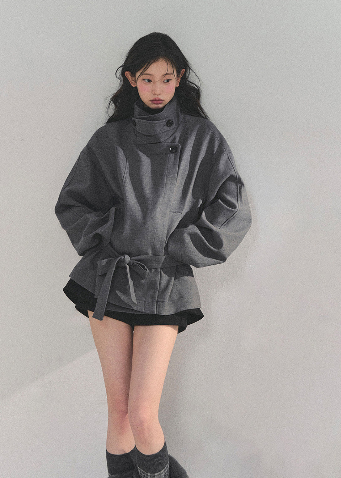 AOMALM coat, French Hepburn coat, Korean feminine trench, turtleneck wrap coat, winter knit coat women, belted trench coat, soft feminine outerwear, Korean winter coat, elegant women’s coat, loose fit trench, minimal luxury coat, autumn winter outerwear, French style coat women, neutral winter coat, chic knit trench