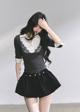 korean lace polo top, contrast lace collar blouse, fake two piece korean top, korean long sleeve lace shirt, elegant korean knit top, seoul fashion autumn 2025, korean layered blouse women, lace contrast polo shirt, preppy korean girl top, korean chic fashion blouse, slim fit lace top, korean office casual shirt, kfashion lace knit top, korean classy look, hot girl korean fashion