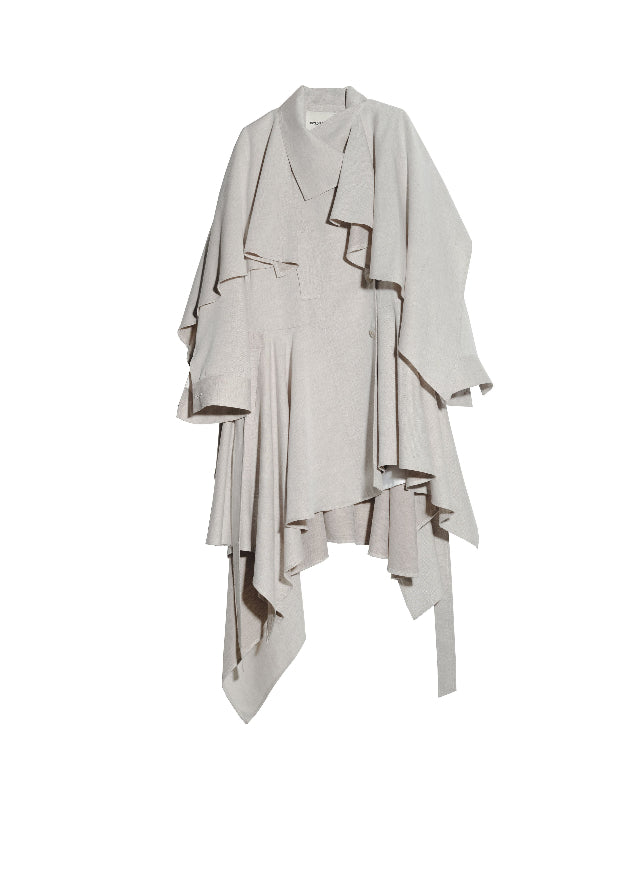 JNYLON detachable cape trench coat women, Korean stylish linen trench coat, modern Korean fashion long coat, chic natural style outerwear women, trendy Korean street chic trench, plaster white irregular trench coat, oversized linen blend coat Korean style, urban fashion layered trench women, stylish Korean aesthetic long coat, fashionable natural tone trench coat