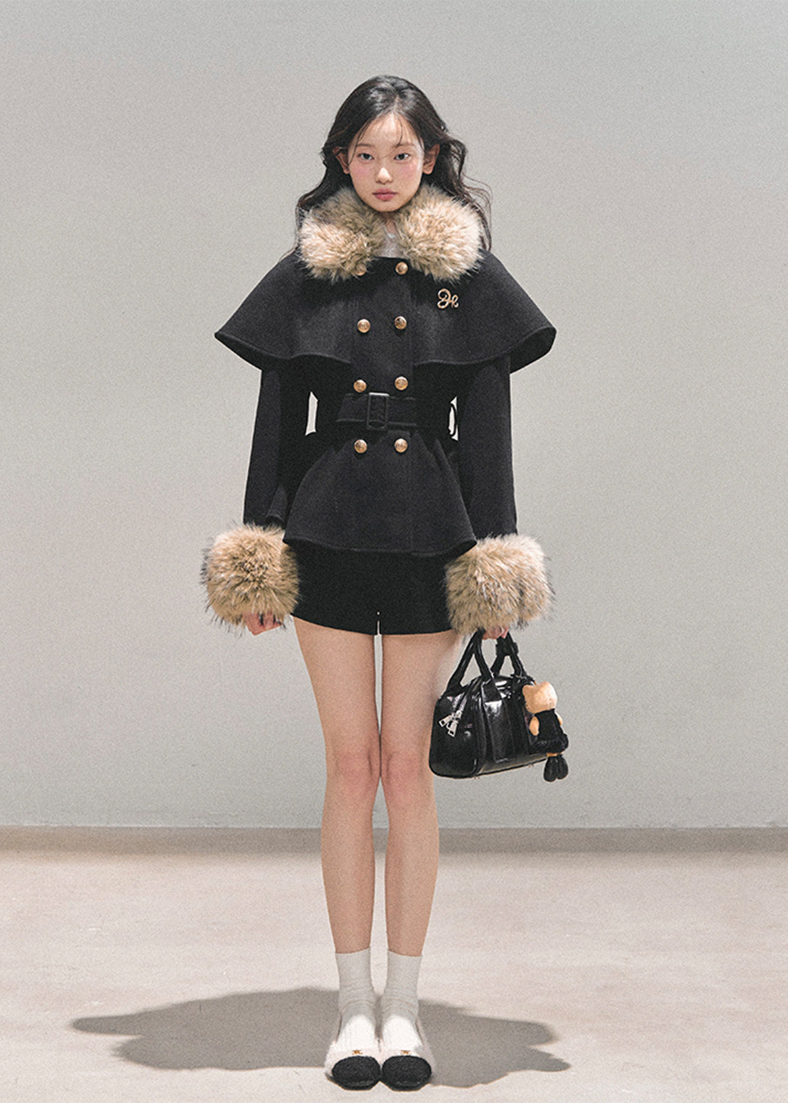 AOMALM winter set, Korean feminine coat set, faux fur cape coat, winter two piece outfit women, wool coat skirt set, rich daughter style winter, Korean luxury winter outfit, feminine winter suit, faux fur collar coat women, elegant winter set, soft girl winter fashion, Korean aesthetic winter wear, classy winter outfit women, short skirt winter set, luxury wool coat women