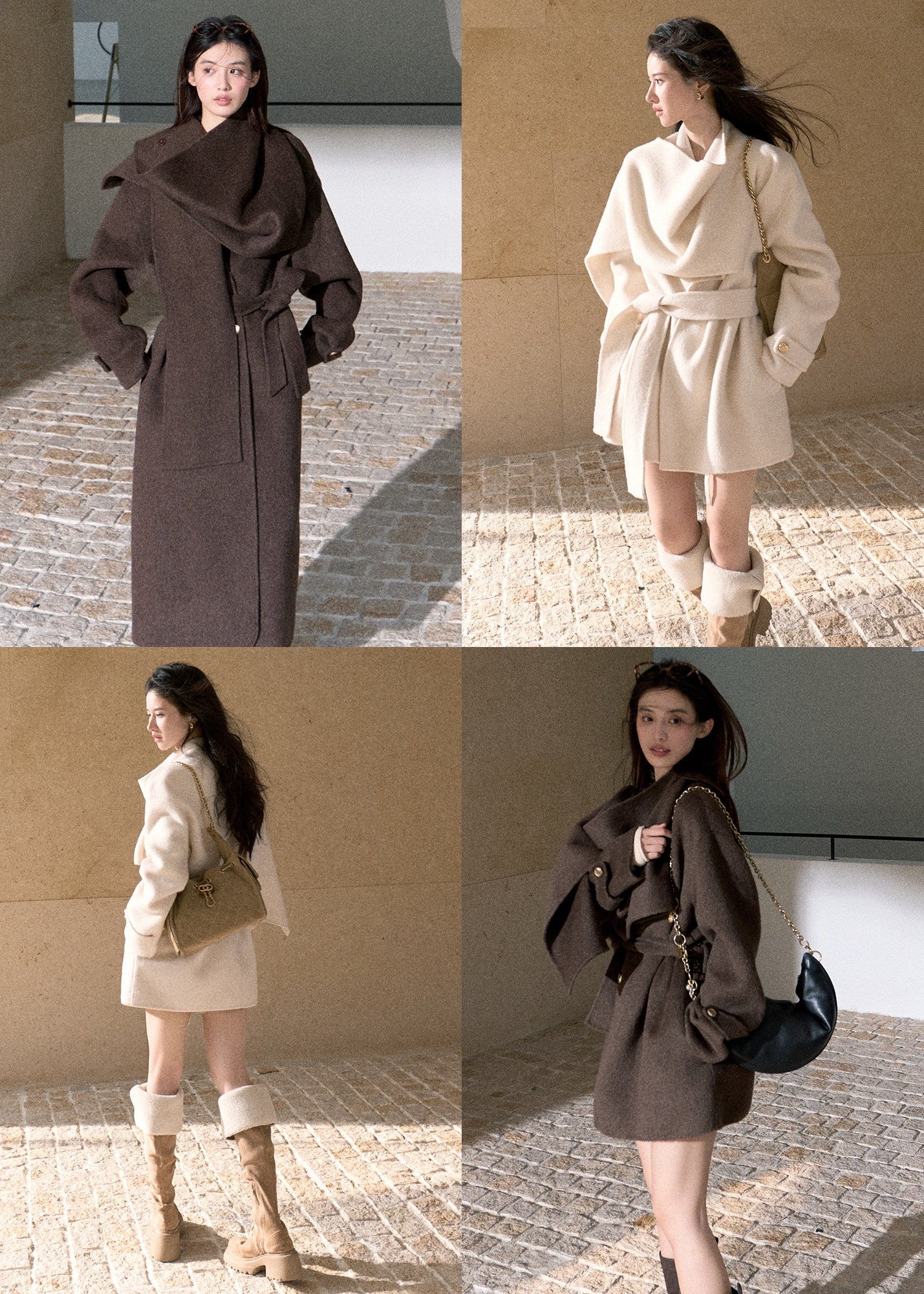 Oversized double-faced wool coat with statement scarf collar