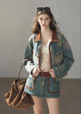 Washed denim jacket and mini skirt set